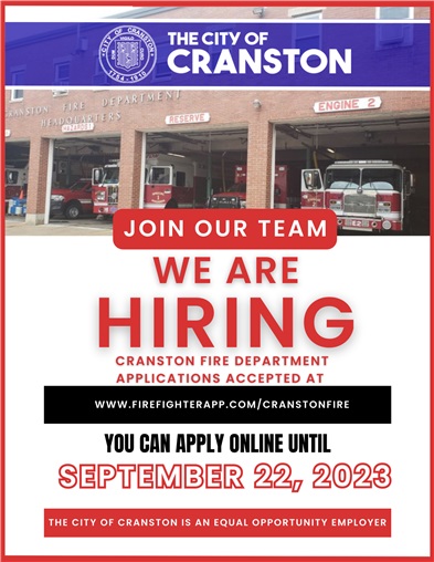 Mayor Hopkins Announces Cranston Fire Department Accepting Applications